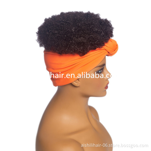 Aishili wholesale 4inch closure afro kinky curly Solid color synthetic scarf headband wigs for black women